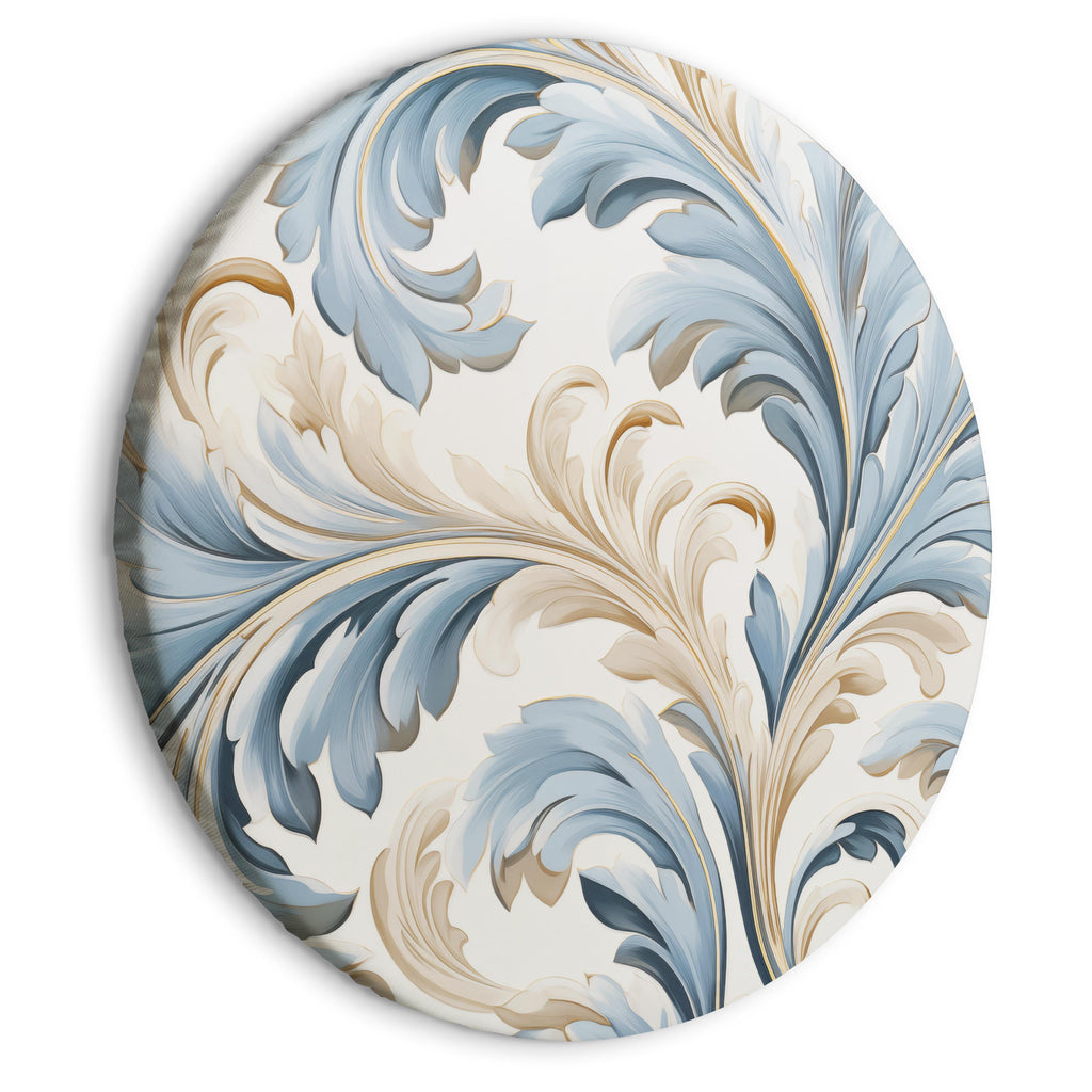 Round Canvas Print with Baroque Ornaments in Light Cream-Blue Hues