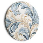 Round Canvas Print with Baroque Ornaments in Light Cream-Blue Hues