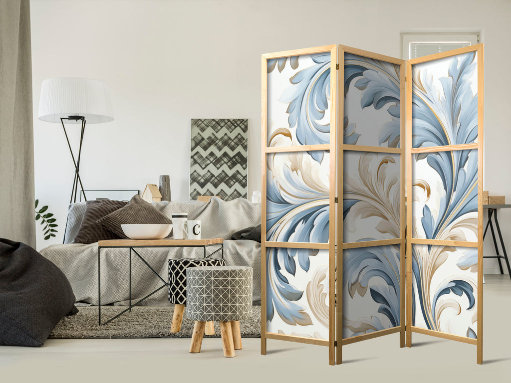 Japanese Room Divider Baroque Cream-Blue Ornaments