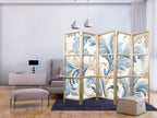 Japanese Room Divider with Baroque Ornaments in Light Cream-Blue
