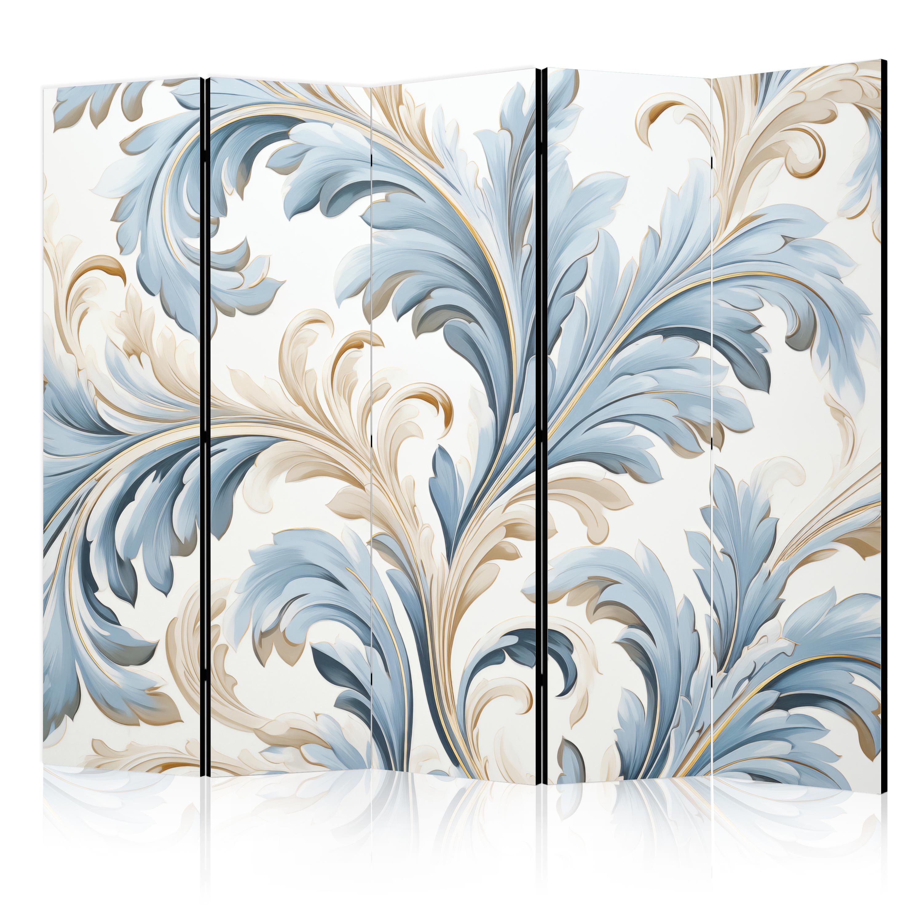 Room Divider Baroque Ornaments in Light Creamy Blue Colors