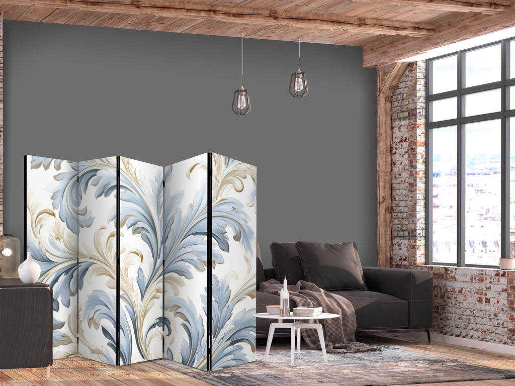 Room Divider Baroque Ornaments in Light Creamy Blue Colors
