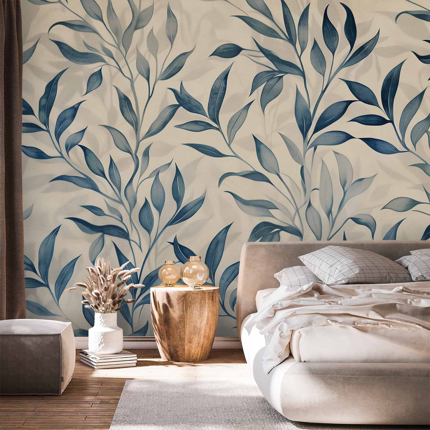Wall Mural Leaves in Blue Colors Delicate Botanical Motif