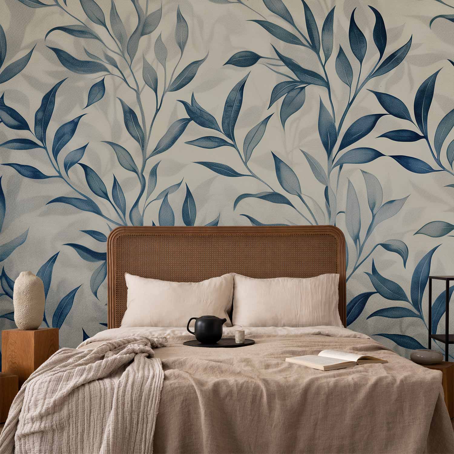Blue Botanical Leaves Wall Mural