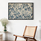 Canvas Print - Leaves in Blue Color Delicate Botanical Motif