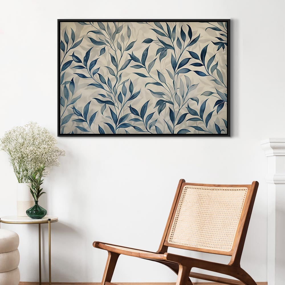 Canvas Print - Leaves in Blue Color Delicate Botanical Motif