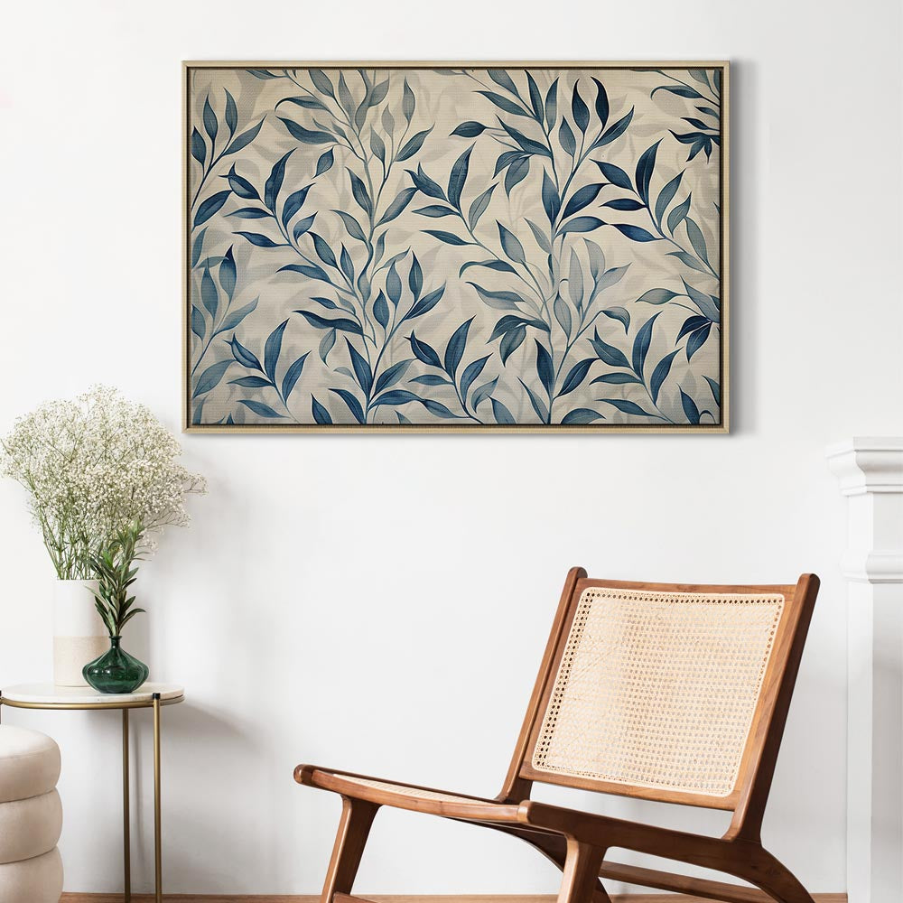 Canvas Print - Leaves in Blue Color Delicate Botanical Motif