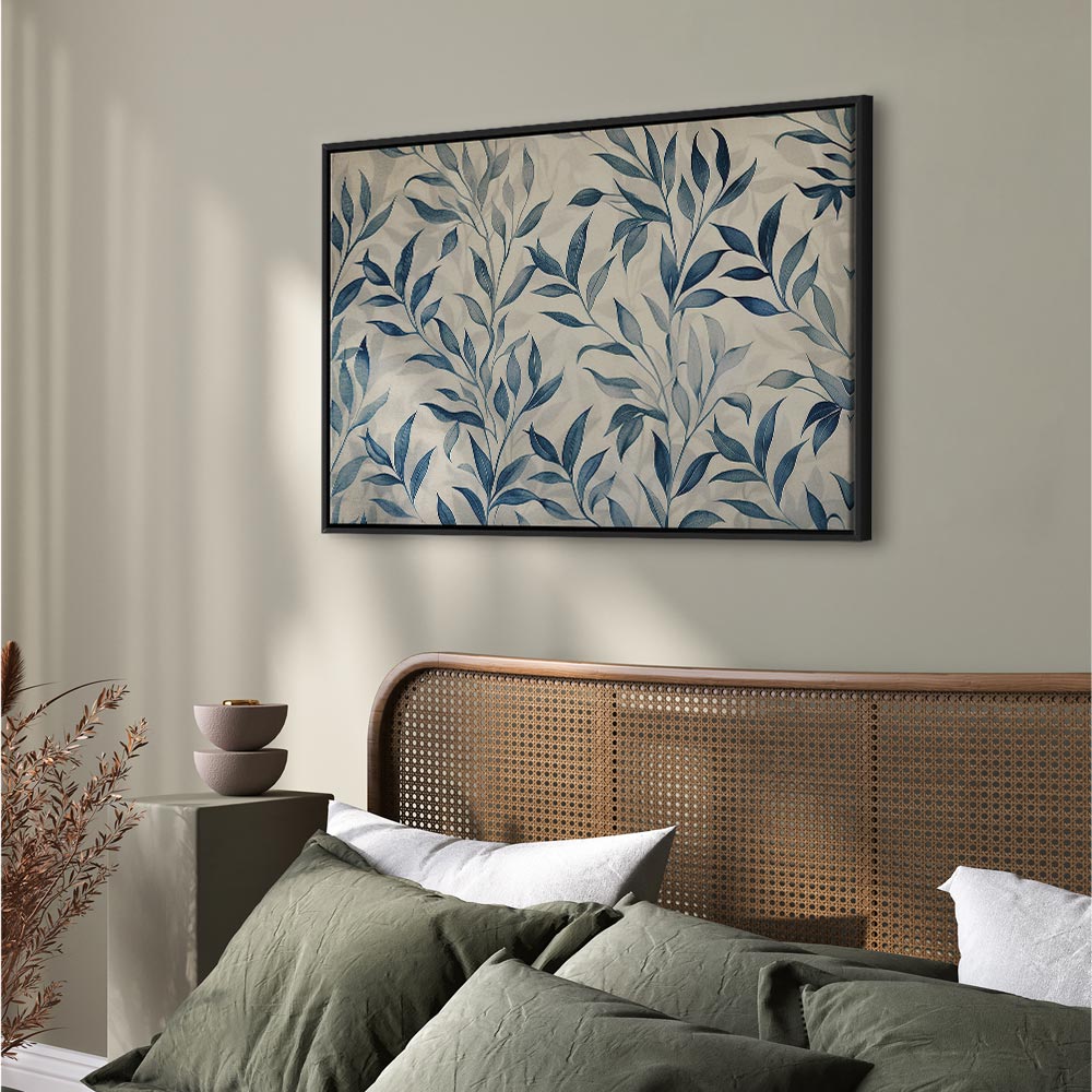 Canvas Print - Leaves in Blue Color Delicate Botanical Motif