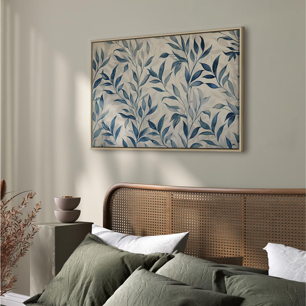 Canvas Print - Leaves in Blue Color Delicate Botanical Motif