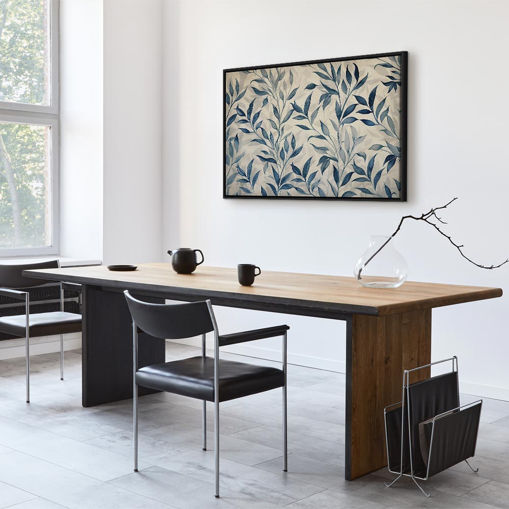 Canvas Print - Leaves in Blue Color Delicate Botanical Motif