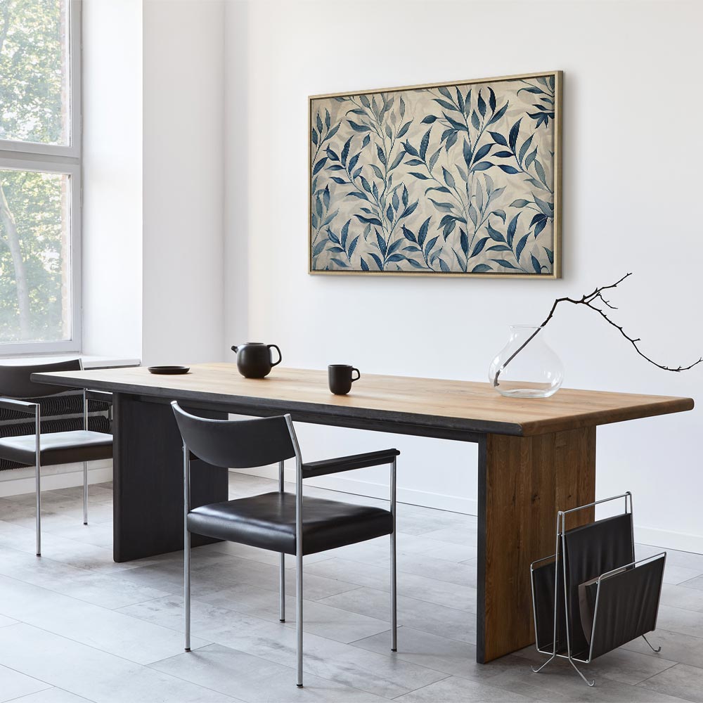 Canvas Print - Leaves in Blue Color Delicate Botanical Motif