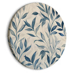 Round Canvas Print Leaves in Blue Colors Delicate Botanical Motif