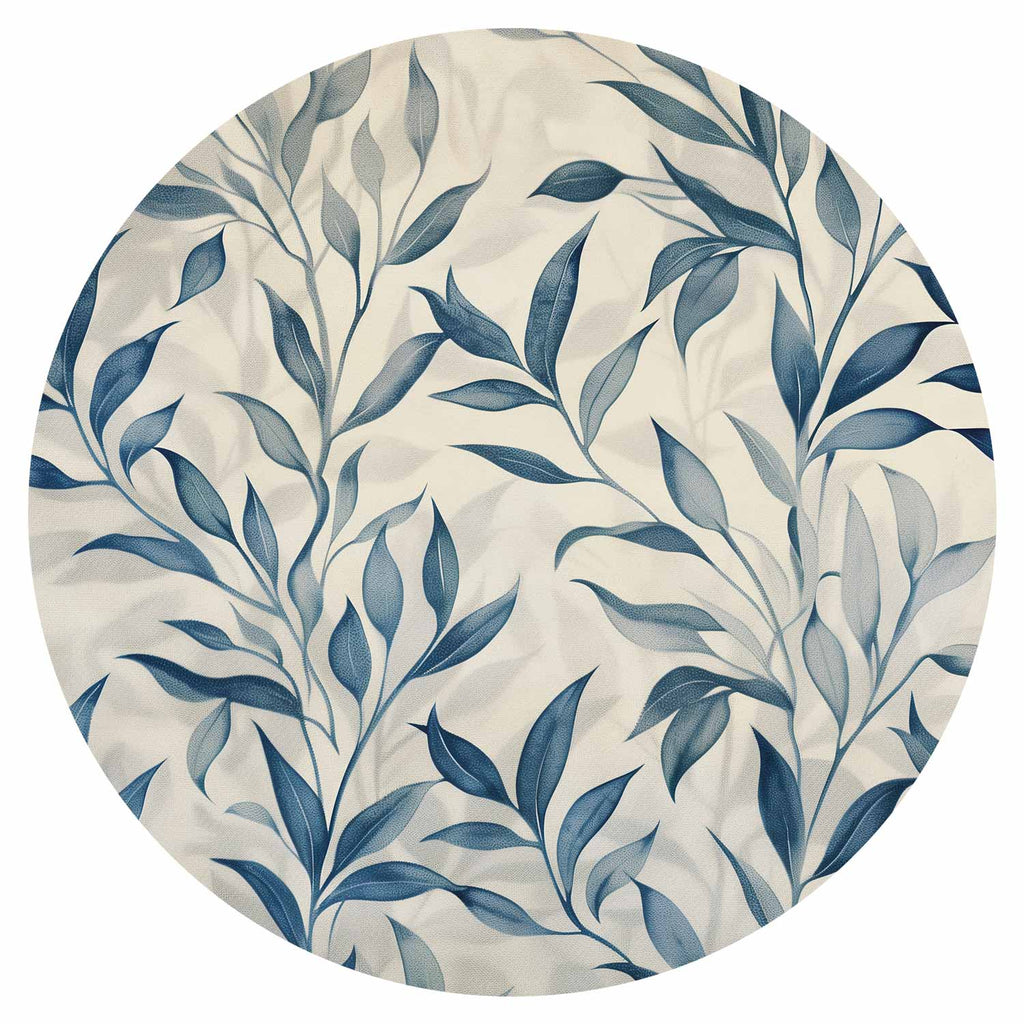 Blue Botanical Leaves Delicate Round Wall Mural