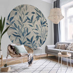Blue Botanical Leaves Delicate Round Wall Mural