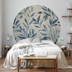 Blue Botanical Leaves Delicate Round Wall Mural