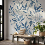 Blue Botanical Leaves Delicate Round Wall Mural