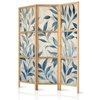 Japanese Room Divider with Blue Leaves - Delicate Botanical Motif
