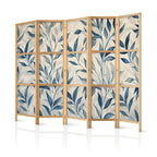 Blue Leaves Japanese Room Divider Botanical Motif