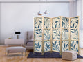 Blue Botanical Leaves 5-Panel Japanese Room Divider
