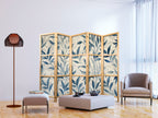Blue Leaves Japanese Room Divider Botanical Motif