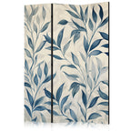 Room Divider with Leaves in Blue Colors - Delicate Botanical Motif