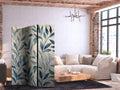 Blue Botanical Leaves 3-Panel Room Divider