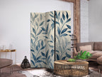 Room Divider with Leaves in Blue Colors - Delicate Botanical Motif