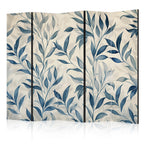 Room Divider Leaves in Blue Colors - Delicate Botanical Motif