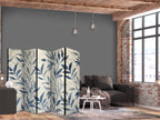 Room Divider Leaves in Blue Colors - Delicate Botanical Motif