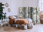 Room Divider Leaves in Blue Colors - Delicate Botanical Motif