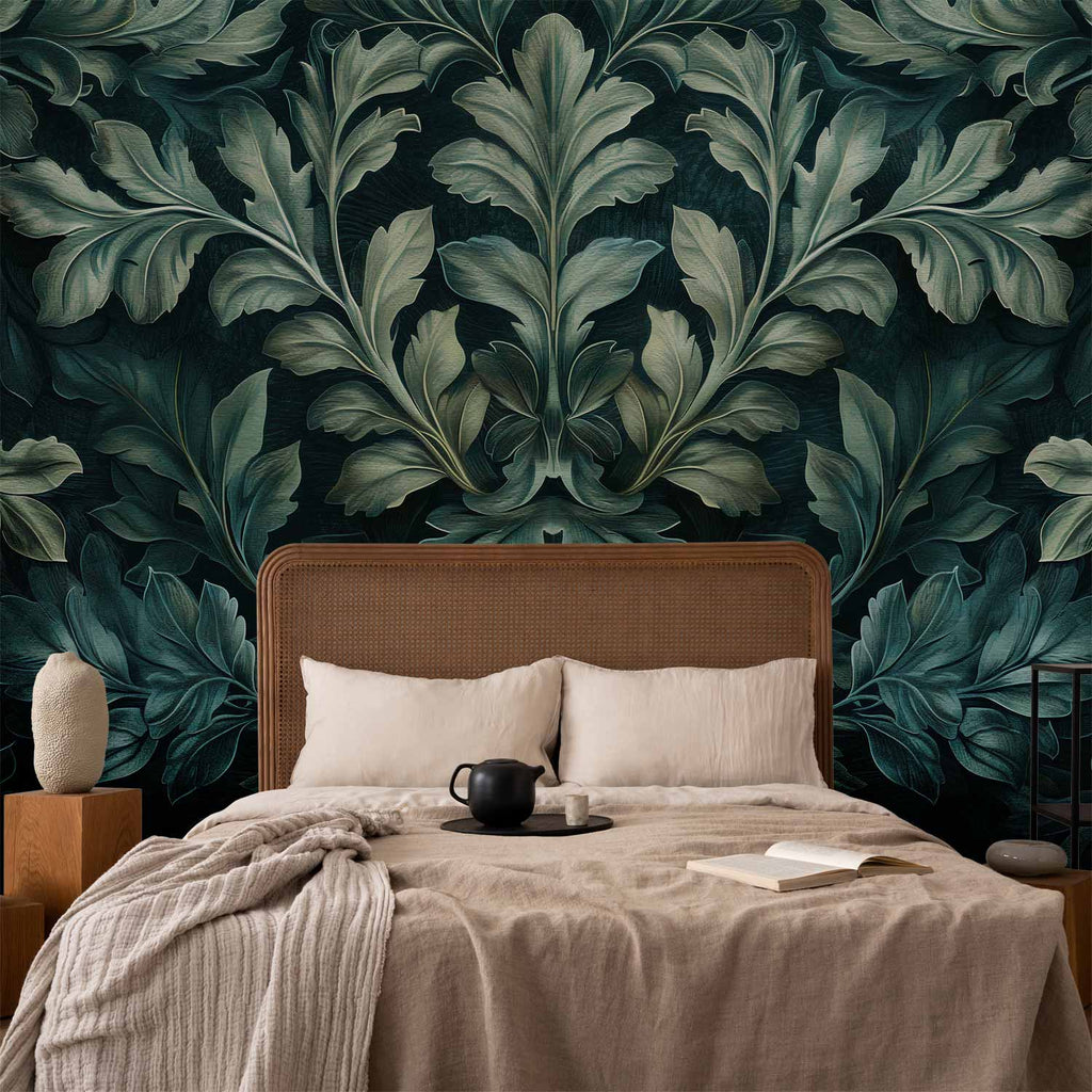 Dark Green Victorian Leaves Botanical Wall Mural