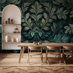 Dark Green Victorian Leaves Botanical Wall Mural