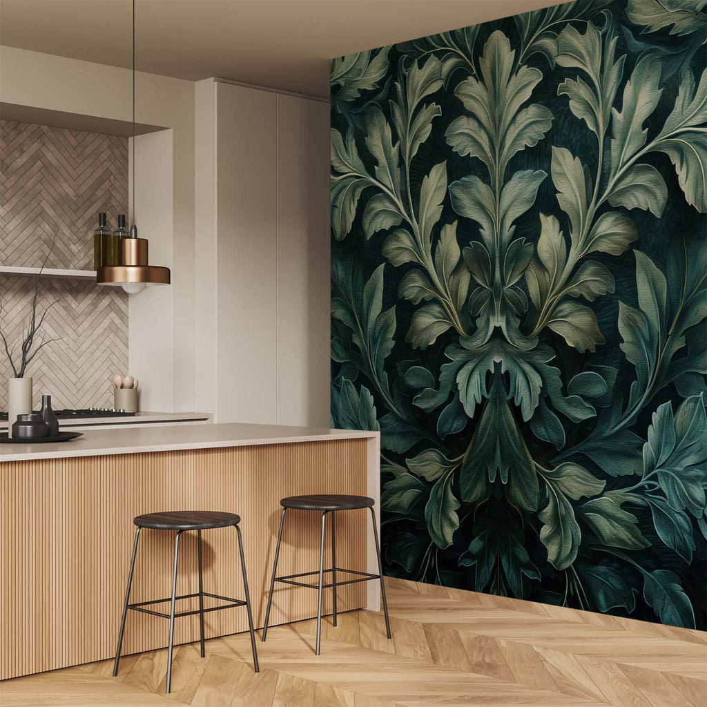 Dark Green Victorian Leaves Botanical Wall Mural