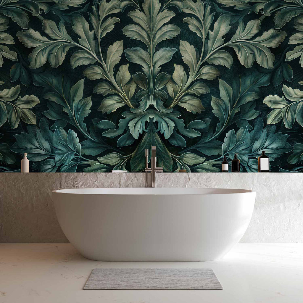 Dark Green Victorian Leaves Botanical Wall Mural