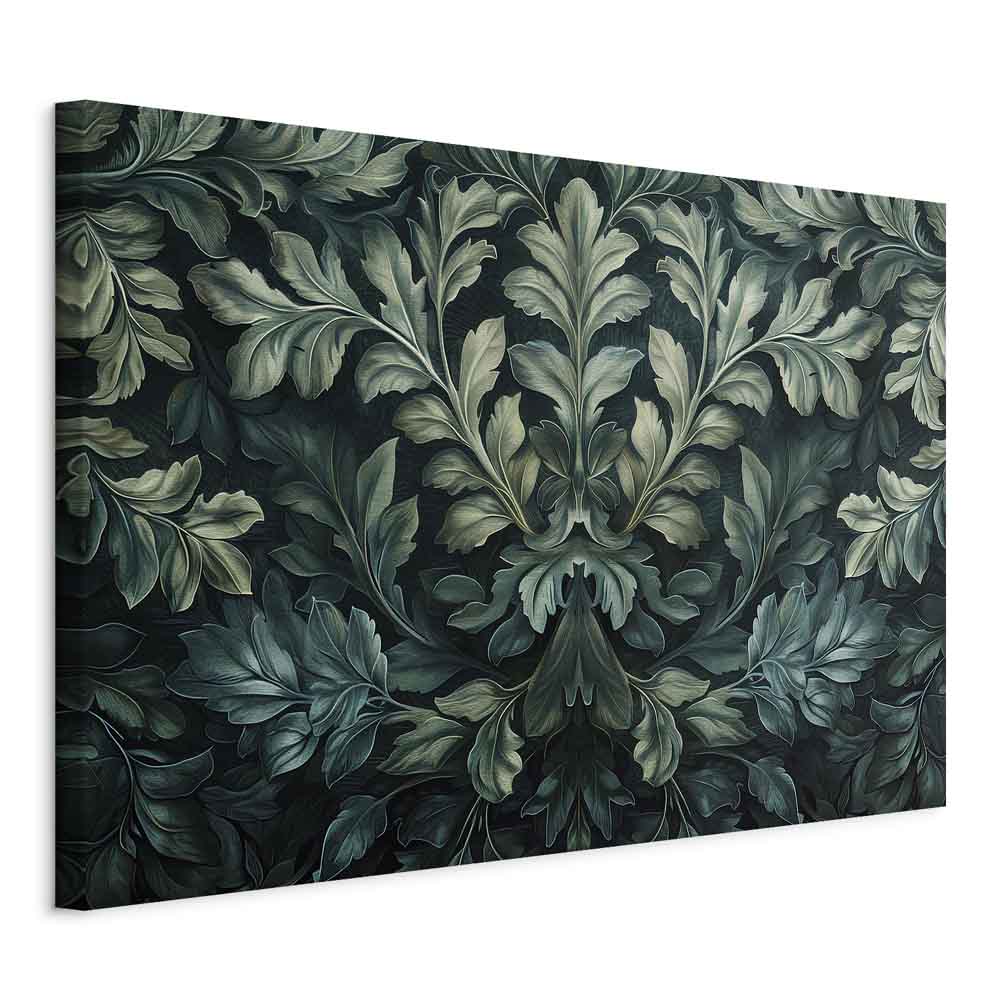 Canvas Print Dark Green Victorian Leaves: Botanical Carved Composition