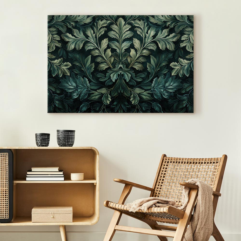 Canvas Print Dark Green Victorian Leaves: Botanical Carved Composition