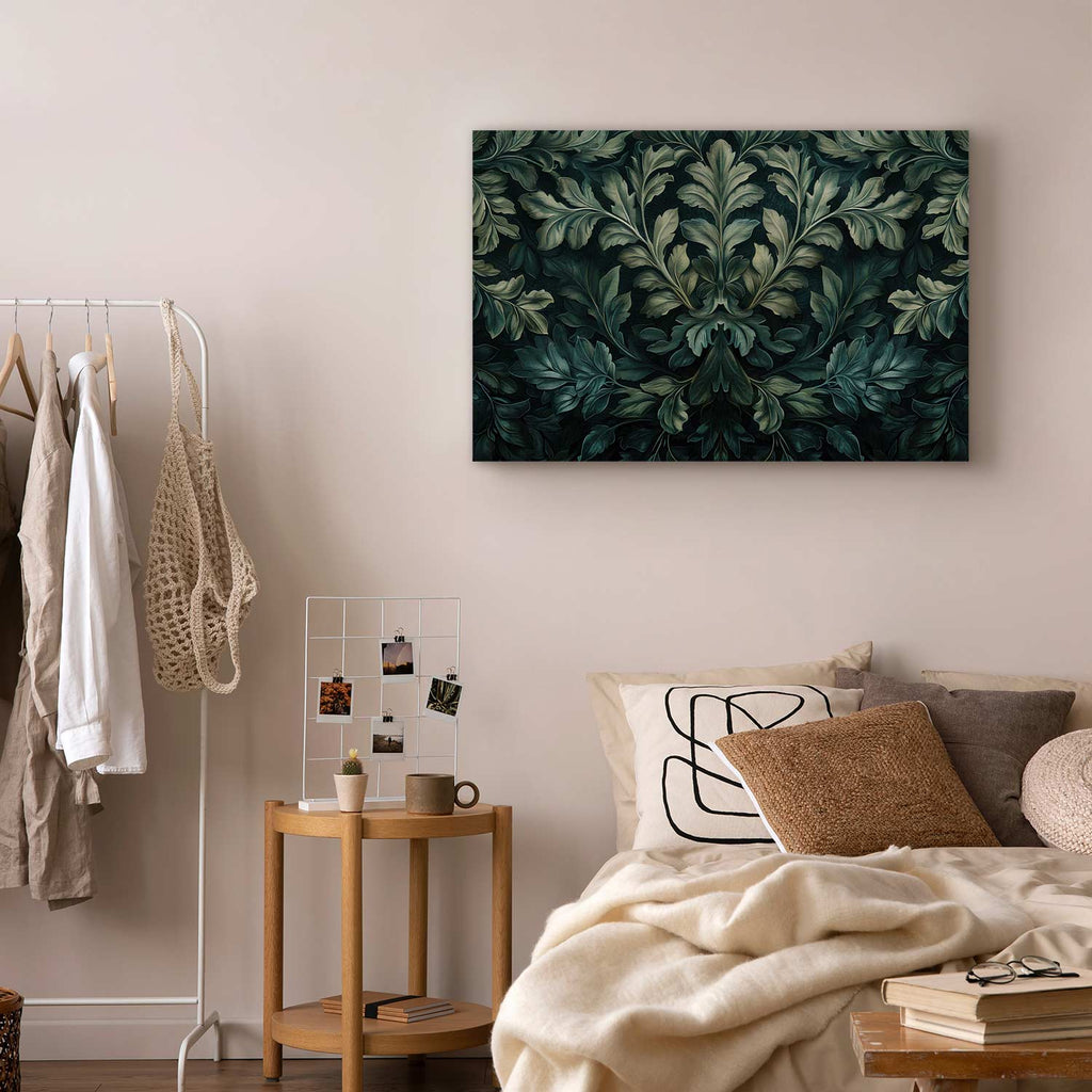 Dark Green Victorian Leaves Botanical Canvas Print