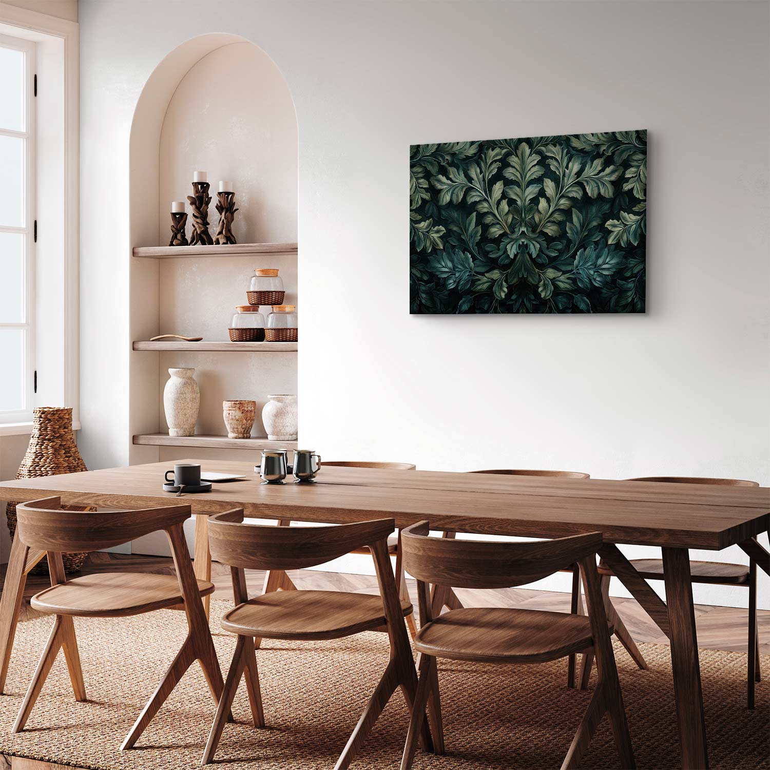 Dark Green Victorian Leaves Botanical Canvas Print