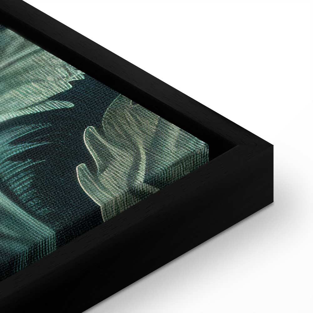 Leinwanddruck mit dunkelgrünen viktorianischen Blättern: Botanische Schnitzkomposition