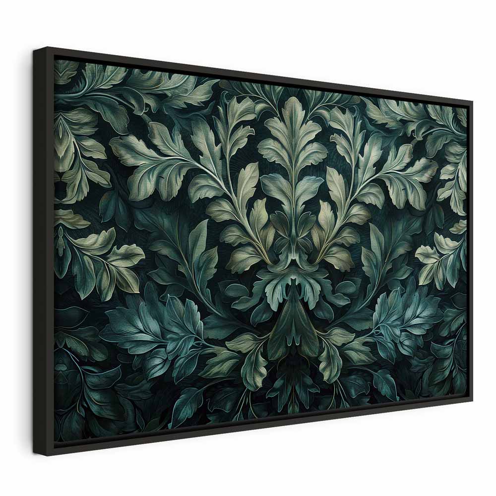 Canvas Print Dark Green Victorian Leaves: Botanical Carved Composition