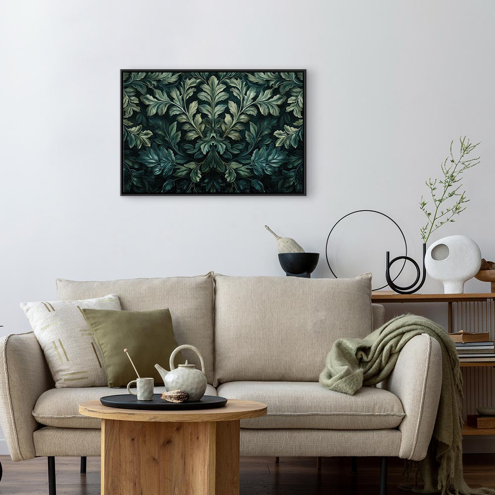 Canvas Print Dark Green Victorian Leaves: Botanical Carved Composition