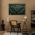 Leinwanddruck mit dunkelgrünen viktorianischen Blättern: Botanische Schnitzkomposition