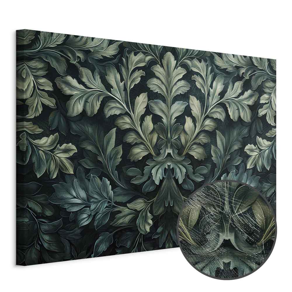 Dark Green Victorian Leaves Botanical Canvas Print