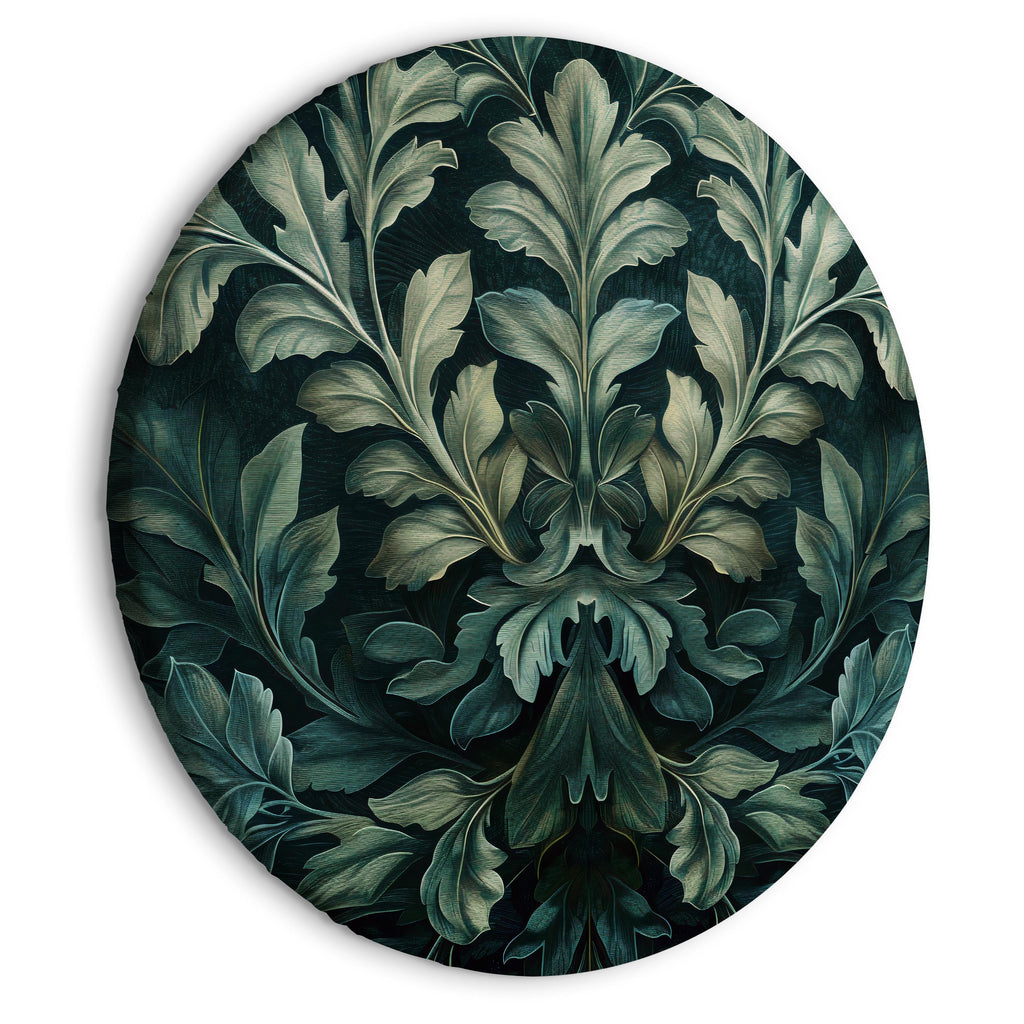 Round Canvas Print - Dark Green Victorian Leaves