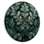 Round Canvas Print - Dark Green Victorian Leaves