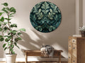 Dark Green Victorian Leaves Round Canvas Print
