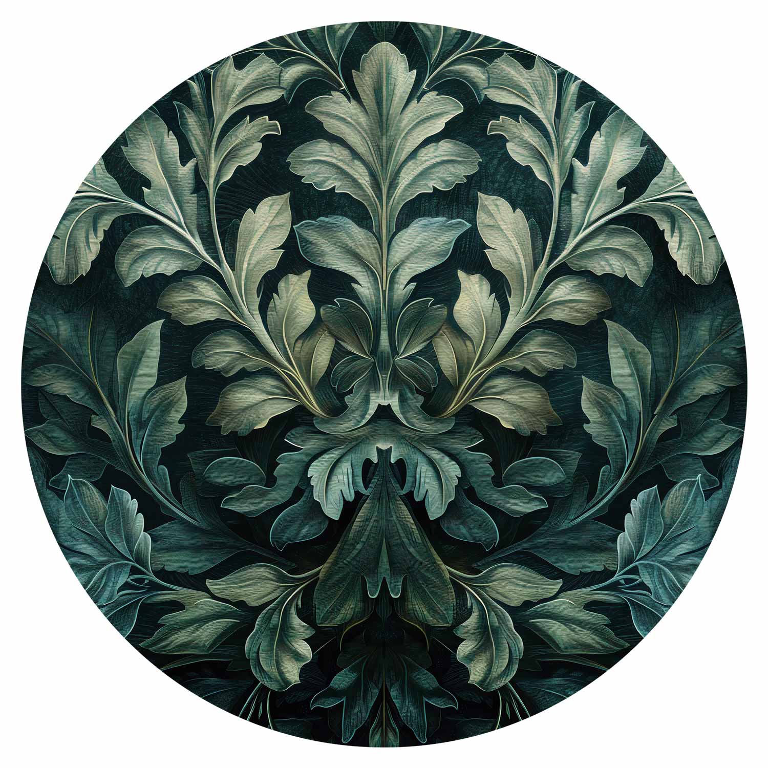 Victorian Leaf Pattern Dark Green Round Wall Mural