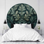 Victorian Leaf Pattern Dark Green Round Wall Mural