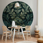 Victorian Leaf Pattern Dark Green Round Wall Mural