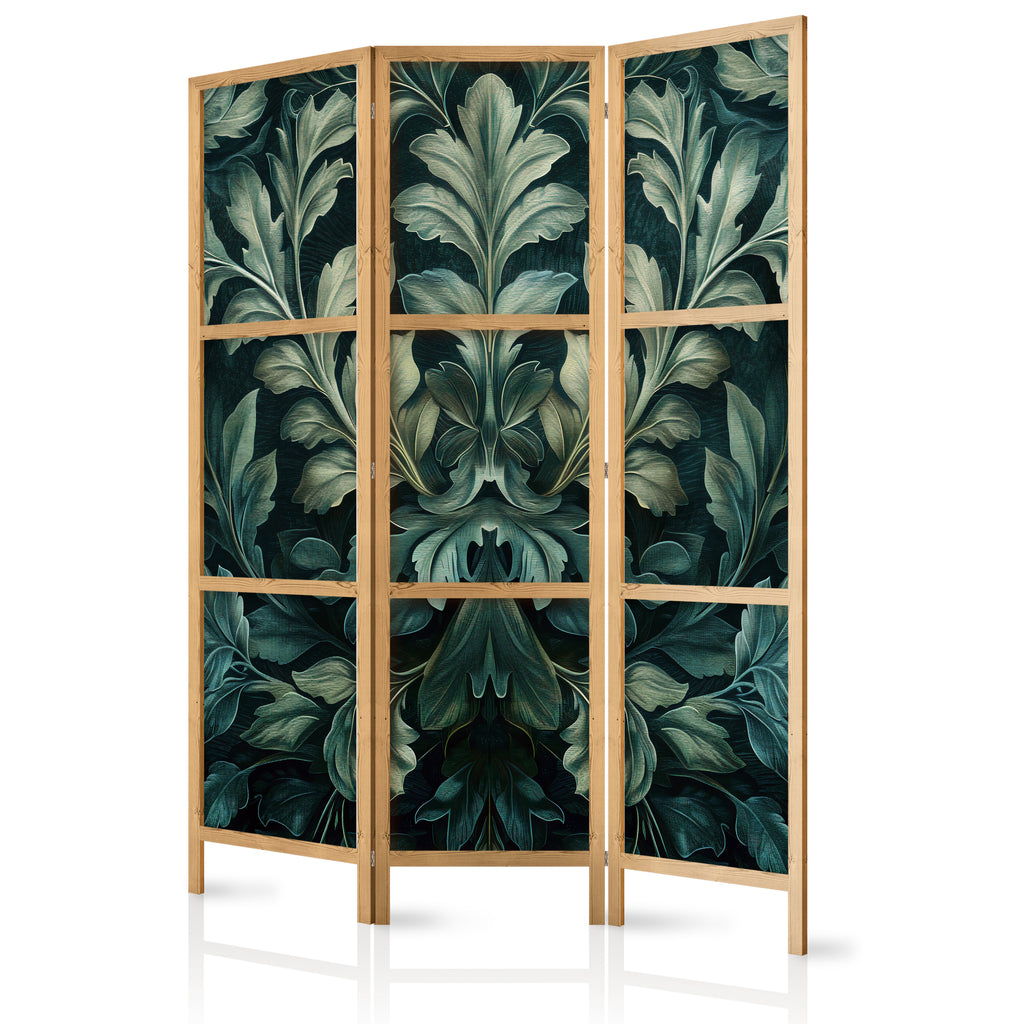 Japanese Room Divider 3-Panel with Dark Green Leaves